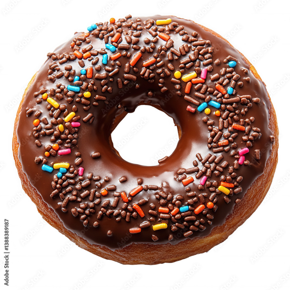 Chocolate Doughnut with Glossy Chocolate Glaze, Isolated on Transparent Background, Perfect for Dessert Lovers