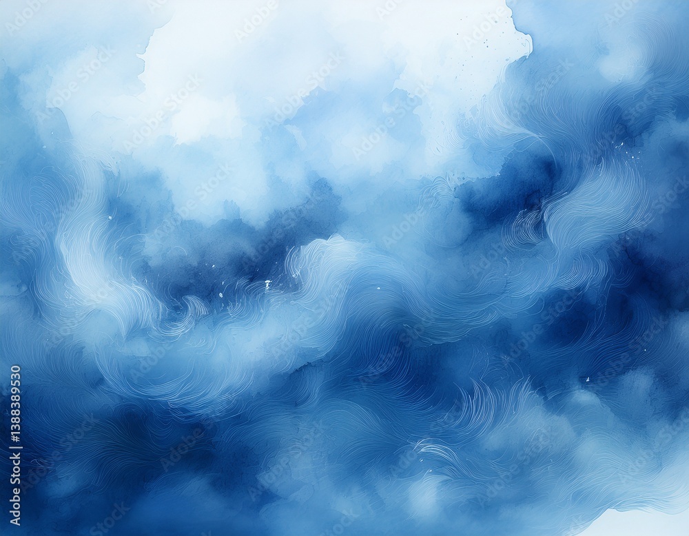 Naklejka premium abstract blue watercolor background with smoke clouds and fog