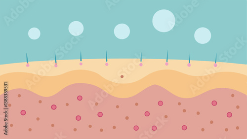 NanoParticles in Action Show a closeup view of skin cells interacting with tiny nanoparticles visually represented as shimmering dots trating deep into the skin layers for