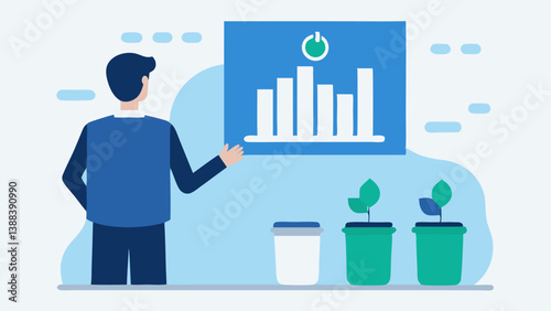Data Presentation The consultant standing in front of a projector screen displaying waste statistics with attentive business owners taking notes or asking questions.
