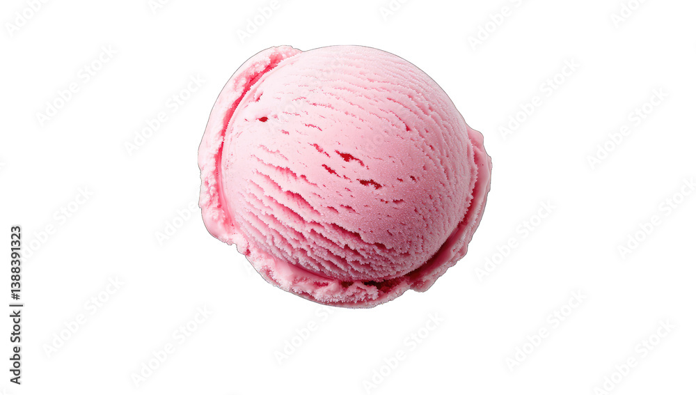 a single scoop of pink ice cream with a smooth texture placed on a white background inviting a sense of indulgence and refreshment a single scoop of pink ice cream with a smooth texture placed on a white background inviting a sense of indulgence and refreshment