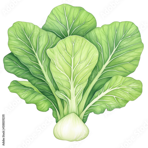 Watercolor illustration of fresh green leafy vegetable known as andorran trinxat cabbage with vibrant colors