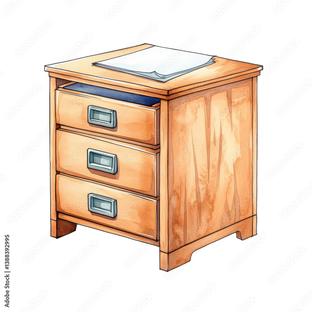Classic wooden desk with two drawers ideal for organization illustrated in a beautiful watercolor clipart style Classic wooden desk with two drawers ideal for organization illustrated in a beautiful watercolor clipart style
