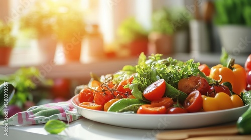 Various mixed fresh organic vegetable in kitchen in Spring