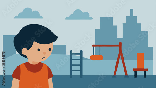 Faded Playground A child working in a factory with a faded playground in the background suggesting lost childhood and missed moments of play.