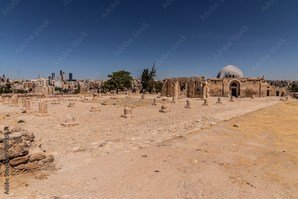 Umayyad Mosque ruins at the Citadel in Amman, Jordan.