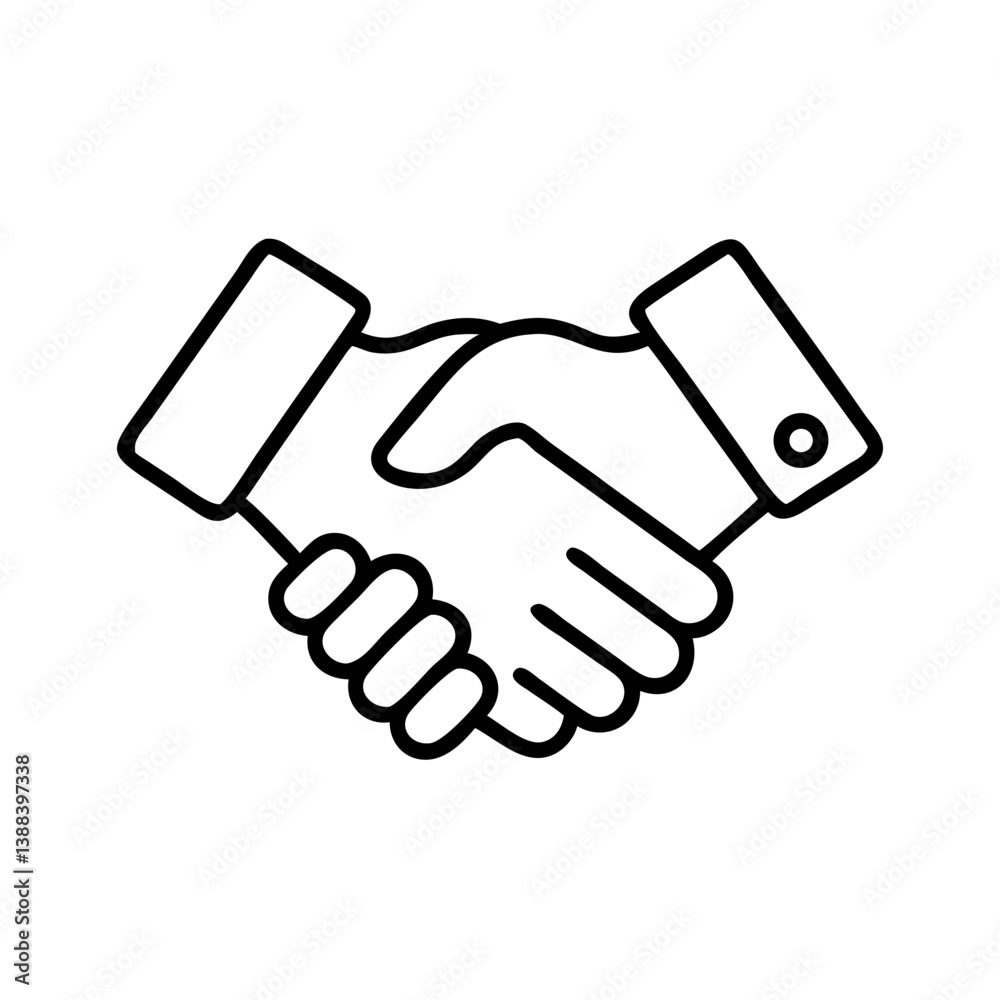 Simple line icon of handshake between two hands, symbol of agreement, partnership, trust and collaboration, perfect for business, contract or teamwork design Simple line icon of handshake between two hands, symbol of agreement, partnership, trust and collaboration, perfect for business, contract or teamwork design