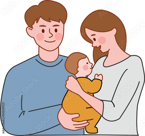 Happy family with a newborn baby, celebrating parenthood and love