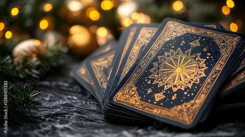 Elegant tarot cards in a mystical winter setup