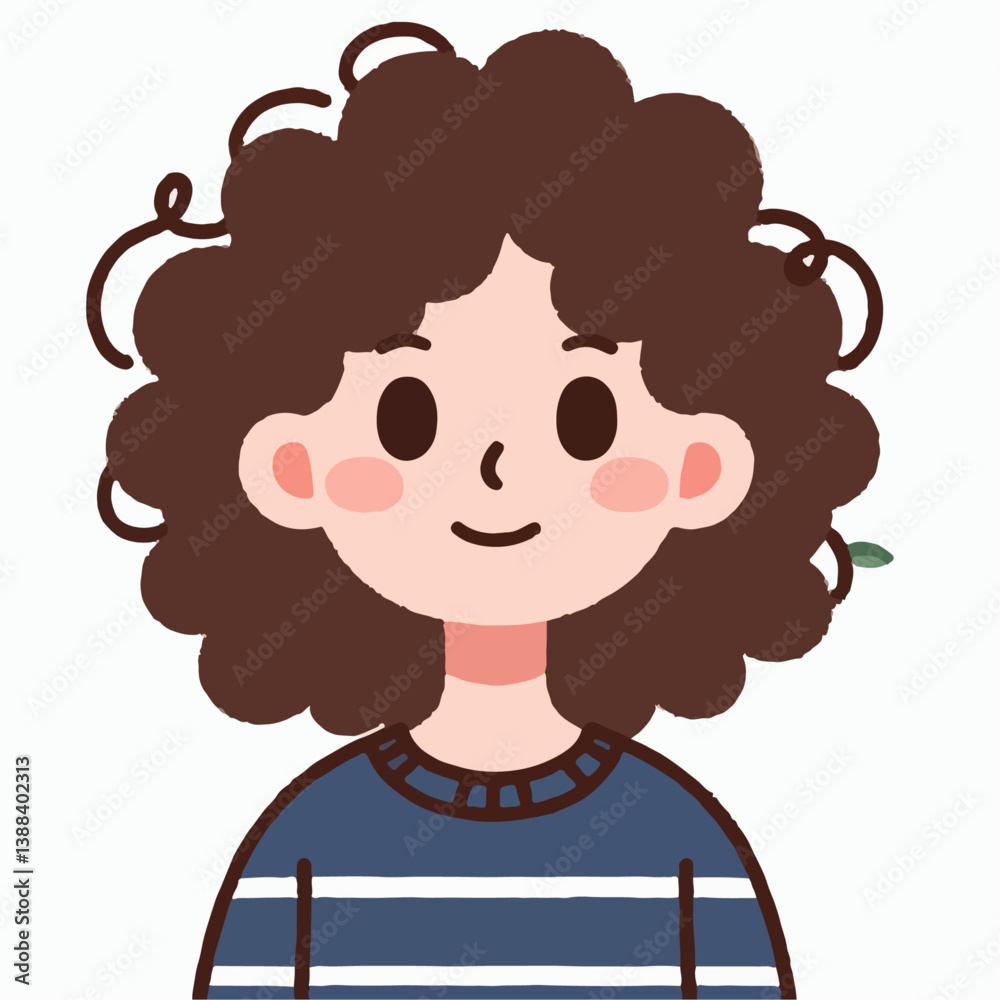 cute cartoon vector illustration of a person with curly hair cute cartoon vector illustration of a person with curly hair