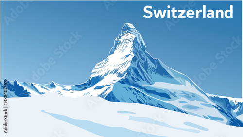 Switzerland with Iconic Matterhorn and Snowy Landscape in Digital Art.eps