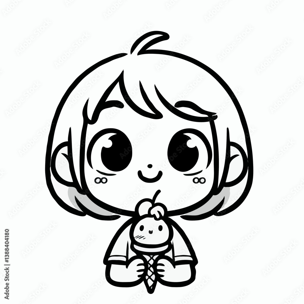 Obraz premium Little girl holding ice cream in cartoon vector style