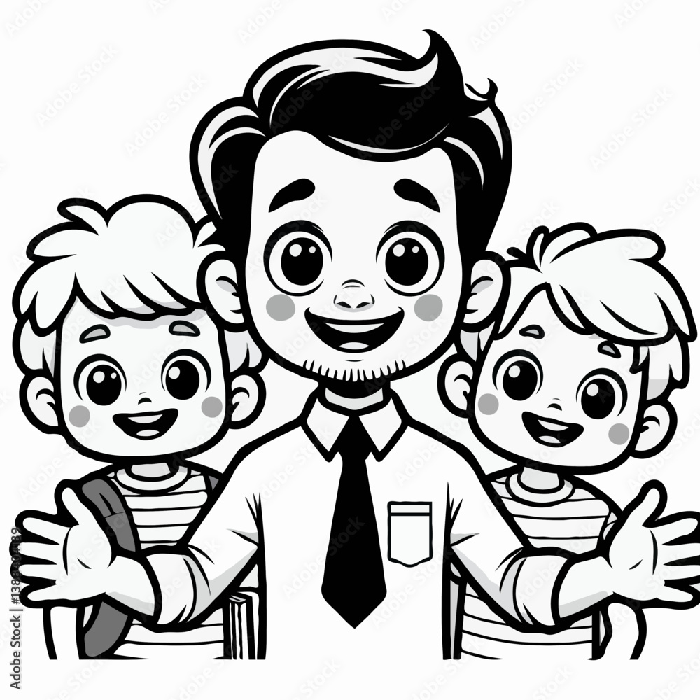 Teacher with two students in cartoon vector style