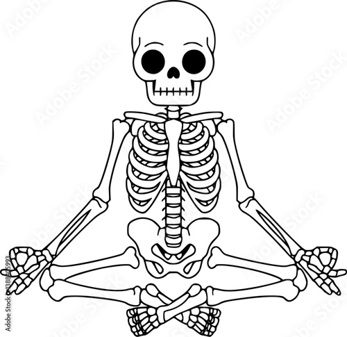 Meditating Human Skeleton Vector – Sukhasana Yoga Sitting Pose, Mindfulness Posture Illustration for Tattoo and Alternative Art
