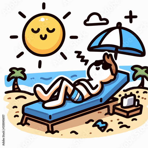 cartoon vector illustration of a person sunbathing in summer