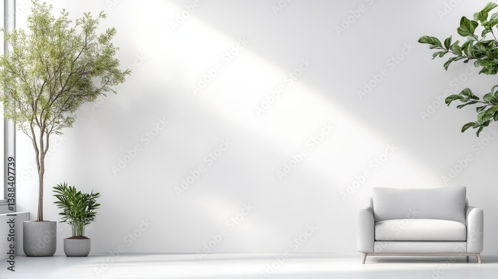 Obraz premium Minimalist interior design with plants and a sofa
