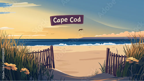 Cape Cod Beach at Sunset with Long Shadows