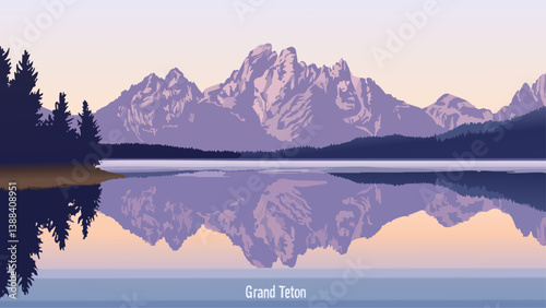 Grand Teton National Park with Majestic Peaks and Still Lakes in Digital Art
