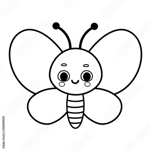 Cute cartoon butterfly vector illustration in black and white isolated on white background