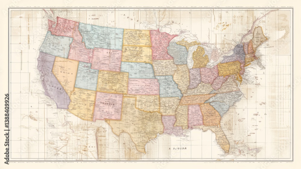 Fototapeta premium Real_estate U.s. State Overview Vintage Pastel Typography