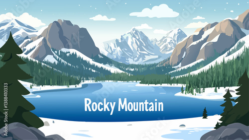 Rocky Mountain with Majestic Peaks and Serene Trails in Digital Drawing