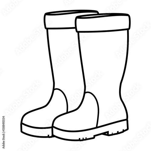 Cartoon rain boots vector illustration in black and white isolated on white background	