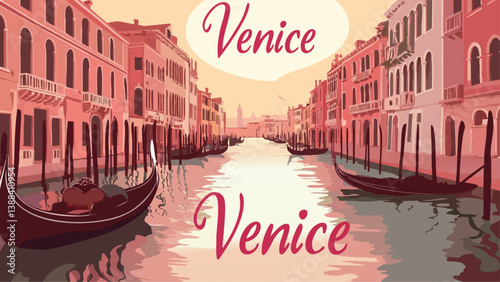 Venice at Sunset with Gondolas and Soft Colors in Digital Art