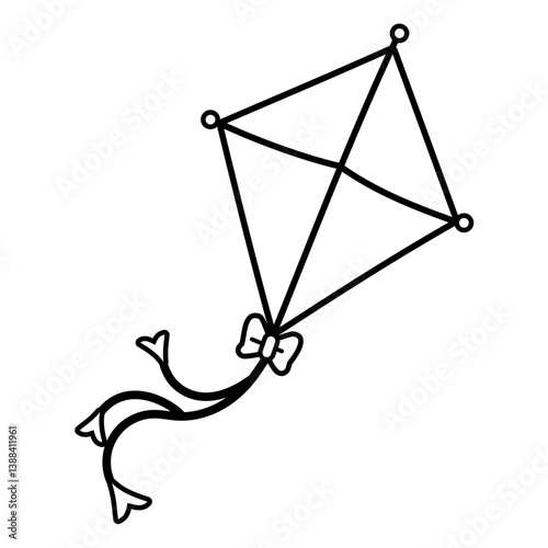 Flying kite vector illustration in black and white isolated on white background	