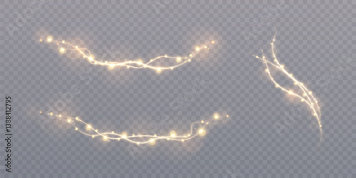 Warm light garlands with soft glow for design and illustrations on transparent background. Elements with bokeh. Vector