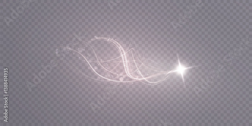 Shiny magic light trail with glowing spark and elegant swirls on transparent background. Perfect for fantasy effects, holiday design, wish visuals, or spell animations.