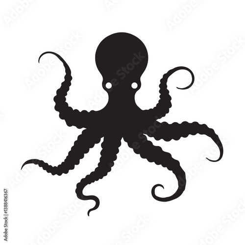 Black Color Octopus Silhouette. Octopus logo Isolated on white background. A black octopus icon vector illustration.
