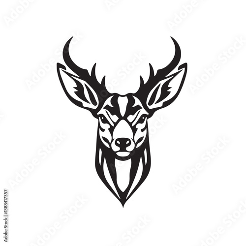 Abstract deer head silhouette on white background. Deer logo. Black deer head silhouette vector illustration. 