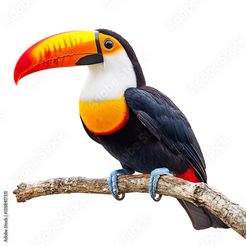 Vibrant Toucan Perched on a Branch Isolated on Transparent Background