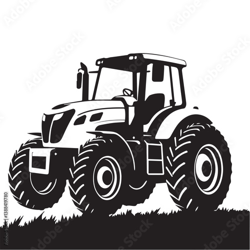 Farm tractor, black and white silhouette logo design isolated on a white background. A farm Tractor Silhouette. Vector illustration.
