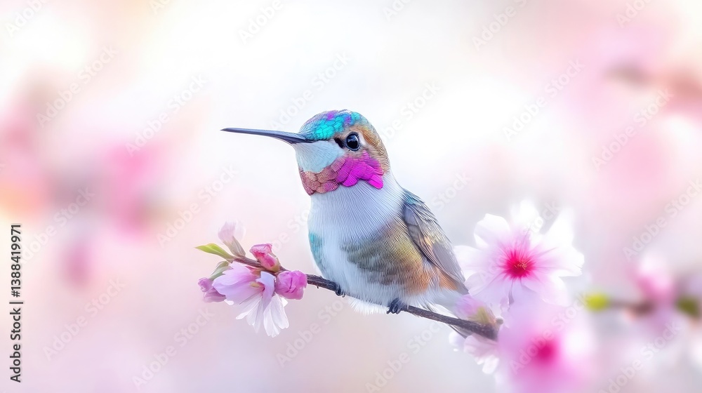 Fototapeta premium Delicate hummingbird amidst spring blossoms