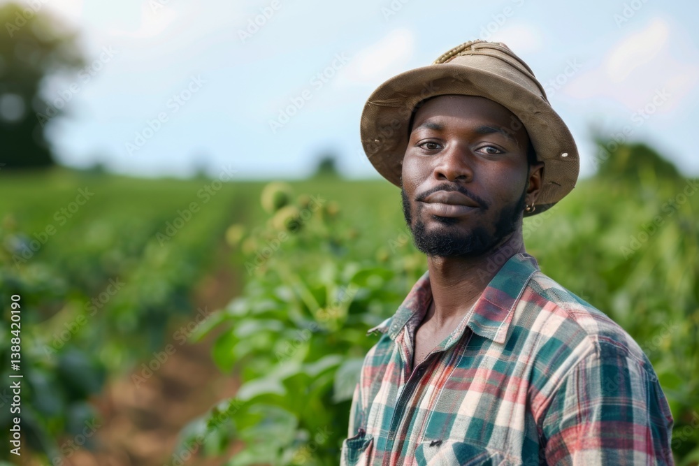 Obraz premium Portrait of a young African American male farmer in the field
