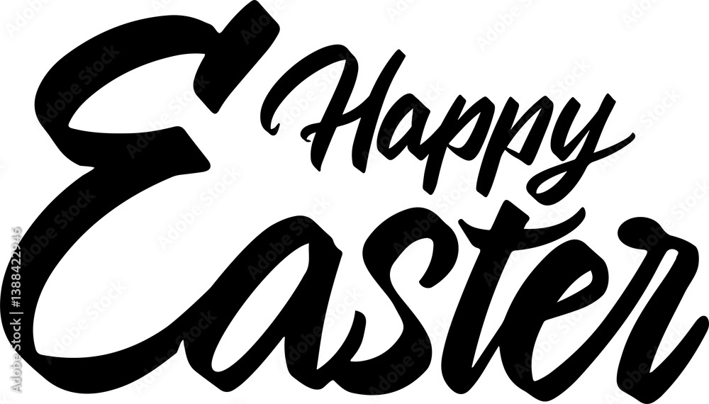 Happy Easter Typography Composition. Bold Calligraphy Lettering. Greeting Poster Design. Hand Drawn Text Layout. Vintage Holiday Banner. Spring Celebration Graphic Illustration