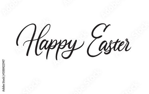 Happy Easter Handwritten Lettering. Classic Calligraphy Font. Holiday Greeting Template. Minimal Style Poster Design. Festive Text Layout. Spring Season Art. Black and White Vector Illustration.
