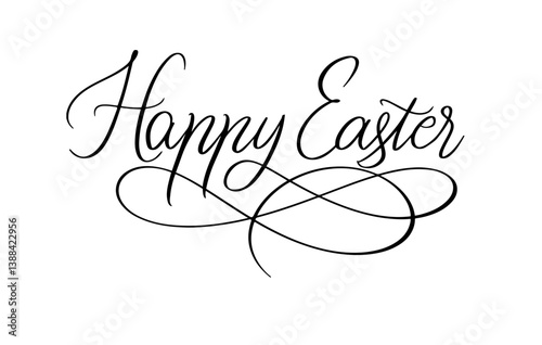 Happy Easter Lettering Design. Elegant Calligraphy Script. Typography Composition. Black and White Poster Template. Holiday Greeting Banner. Vintage Font. Spring Celebration Vector Illustration