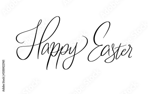Happy Easter Script Typography. Hand Drawn Calligraphy Design. Decorative Font Layout. Holiday Greeting Text. Vintage Banner Concept. Spring Event Poster. Vector Illustration.