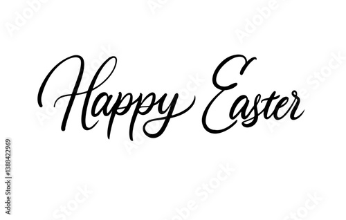Happy Easter Handwritten Lettering. Classic Calligraphy Font. Holiday Greeting Template. Minimal Style Poster Design. Festive Text Layout. Spring Season Art. Black and White Vector Illustration.