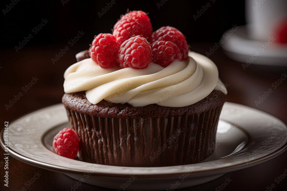 Decadent Chocolate Cupcake with Fresh Raspberries Decadent Chocolate Cupcake with Fresh Raspberries