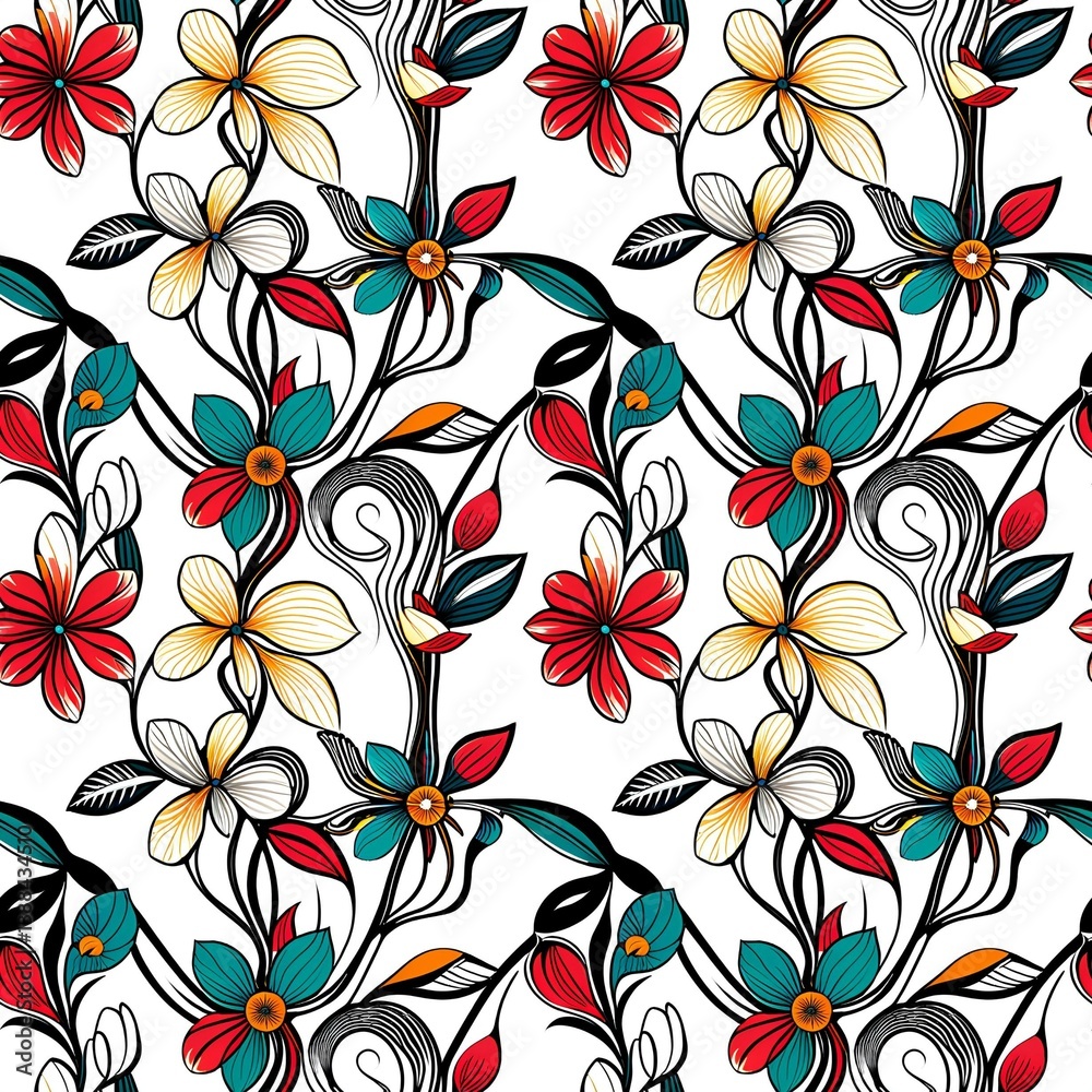 A pattern of colorful flowers on a white background. A pattern of colorful flowers on a white background.