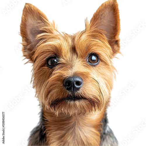 Australian Terrier dog isolated on transparent background, highlighting its small size, wiry coat, and bold, affectionate personality