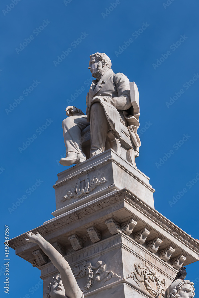 The Monument to Vincenzo Bellini, a composer born in Catania in Sicily, stands in his hometown on Piazza Stesicoro. CATANIA, Sicily, ITALY.