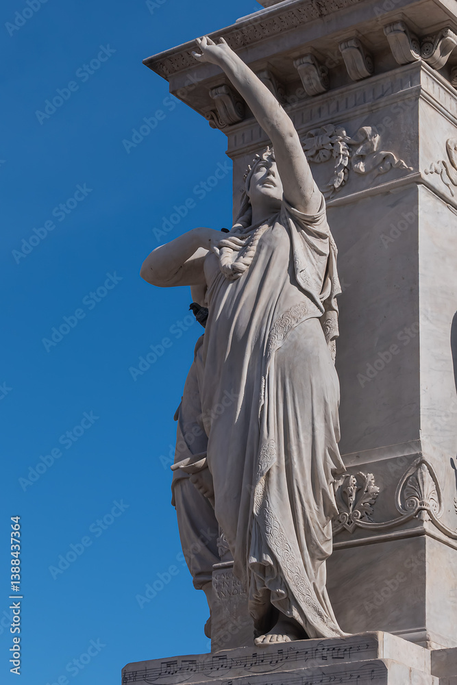 The Monument to Vincenzo Bellini, a composer born in Catania in Sicily, stands in his hometown on Piazza Stesicoro. CATANIA, Sicily, ITALY.