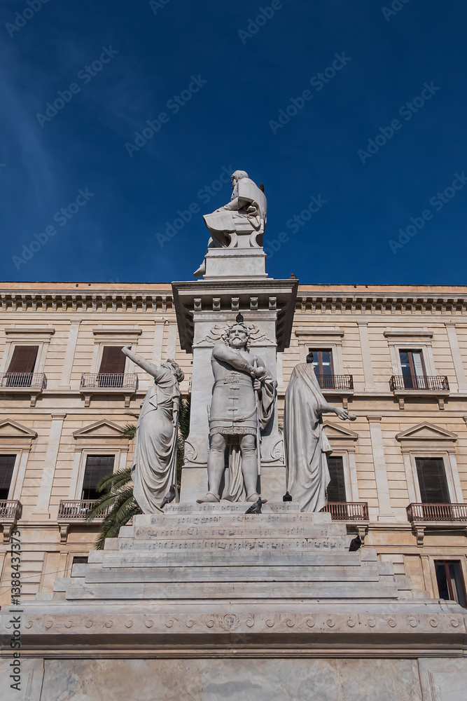 The Monument to Vincenzo Bellini, a composer born in Catania in Sicily, stands in his hometown on Piazza Stesicoro. CATANIA, Sicily, ITALY.