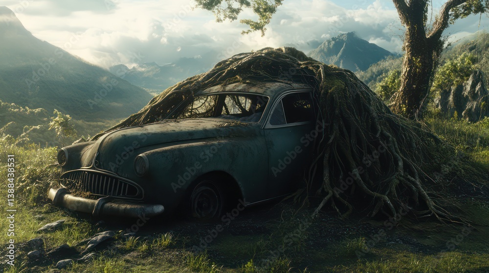 Fototapeta premium Vintage Car Outdoors Natural Setting