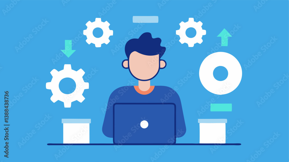 Continuous Improvement An illustration of a developer at their desk with gears and arrows around them symbolizing the iterative process of refining and improving the virtual Continuous Improvement An illustration of a developer at their desk with gears and arrows around them symbolizing the iterative process of refining and improving the virtual