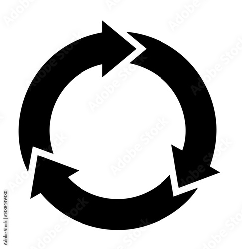Black Circle with Three Arrows Following Each Other in a Clockwise Direction, Closed Loop Cycle, Production, Recycling Process in the Carnot Cycle. Industrial Recycle Loop.